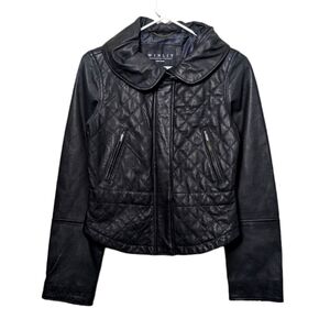 WinLit Black Leather Zip Up Jacket Oversized Collar Luxury Elegant Formal Casual